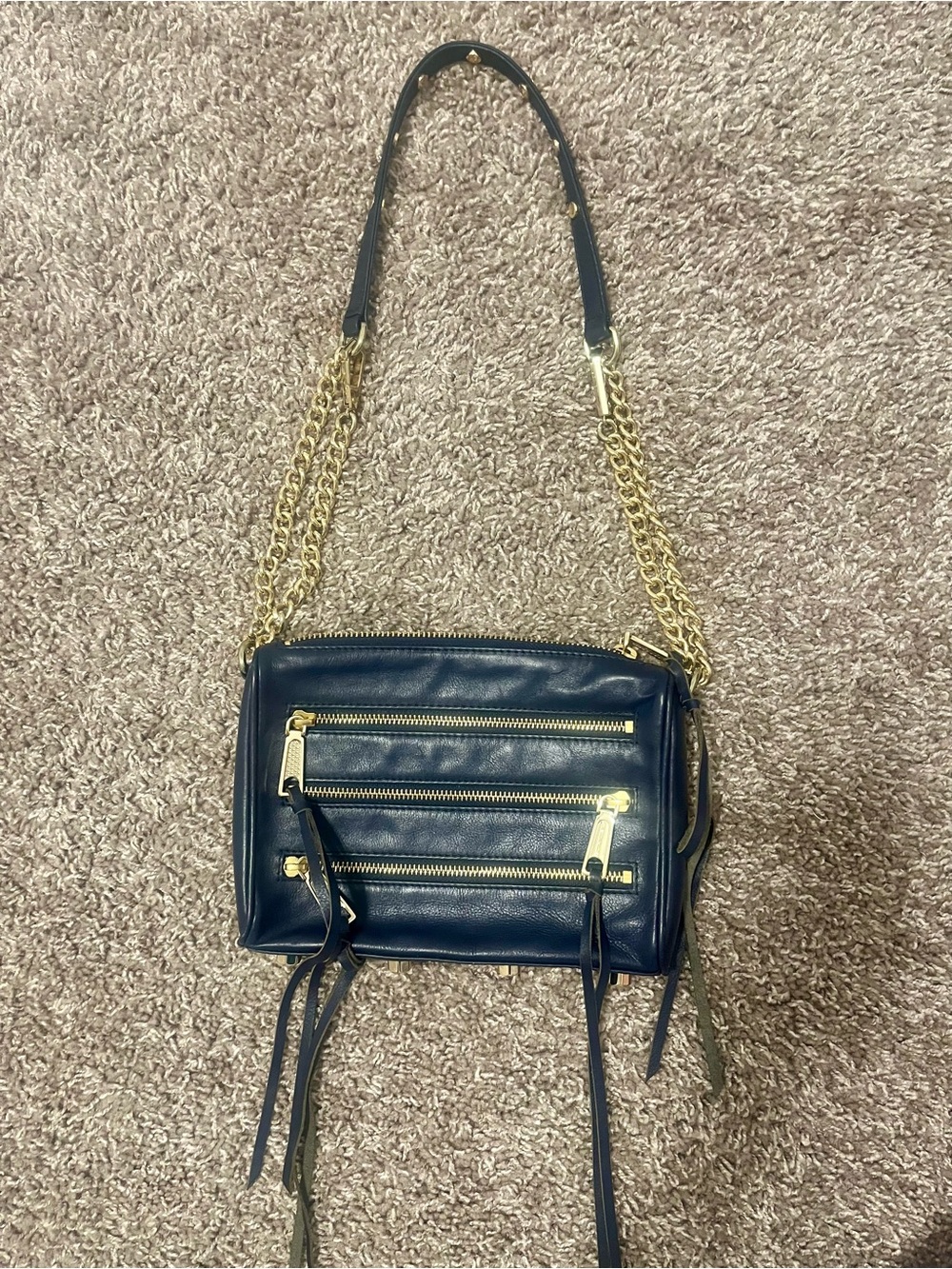 Rebecca Minkoff Navy Leather Chain-Handle Shoulder Bag with Gold Hardware